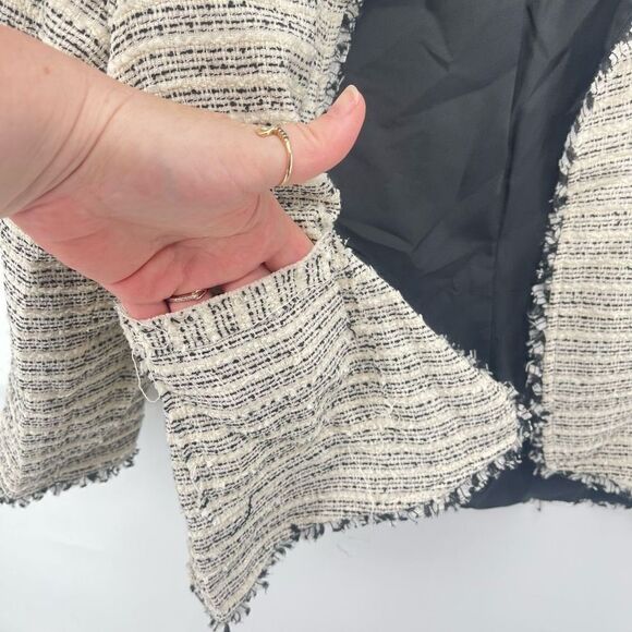 The Limited Womens Blazer Jacket Sequin Fringe Striped Lined Tan Gray Small - Picture 7 of 10